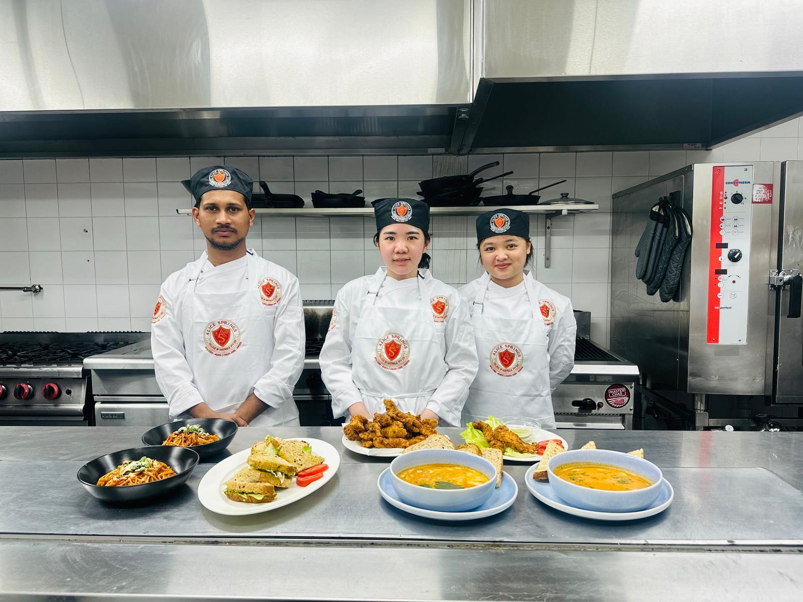 Students working in kitchen